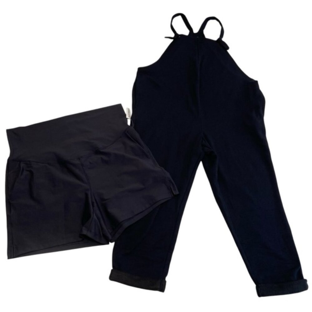 Maternity NWT bundle of overall one piece fleece and shorts jersey pockets large